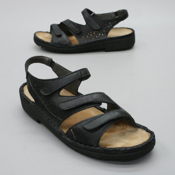 NAOT 41 Ladies 10 Hook Loop 3-Strap Black Slingback Open-toe Shoes Flats Sandals - Picture 1 of 12